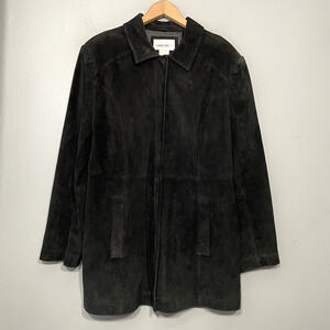 Vintage Cherokee Suede Coat Size XL Dark Black Genuine Leather Jacket 90s Goth